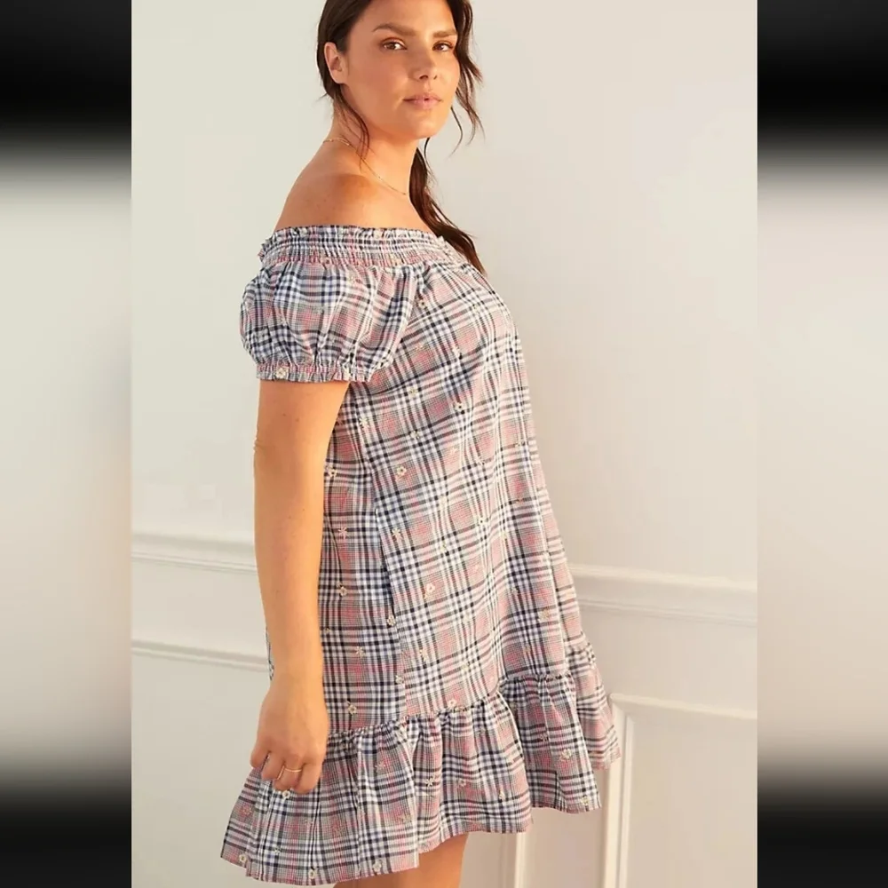 Anthropologie Plus Floral Embroidery Plaid Mini Dress - Picture 2 of 16